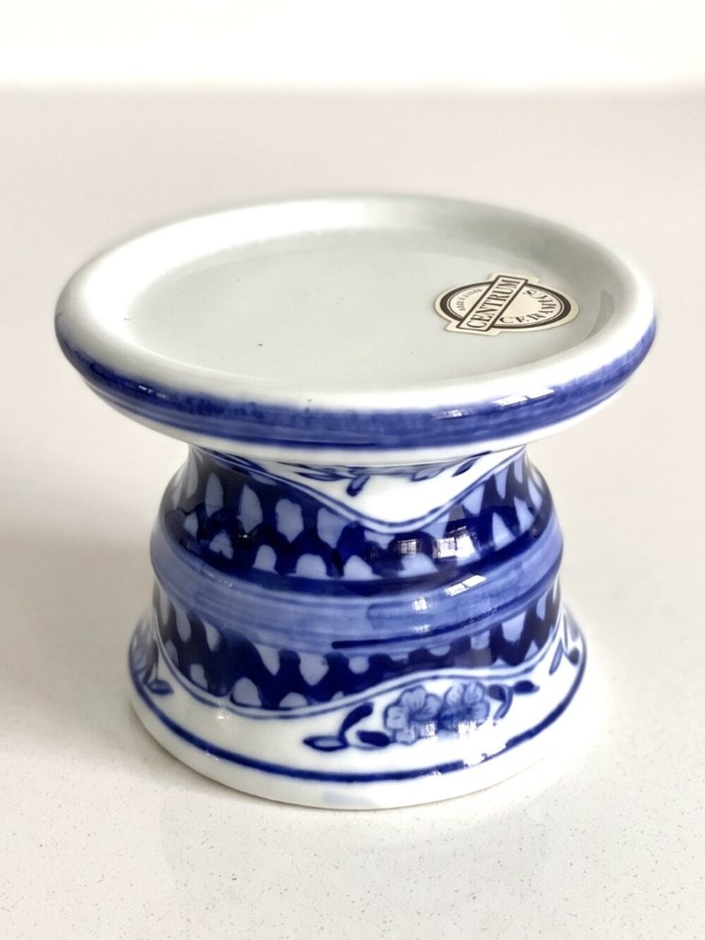 Vintage Centrum Ceramics Blue White Floral Pedestal Planter Cachepot 3”